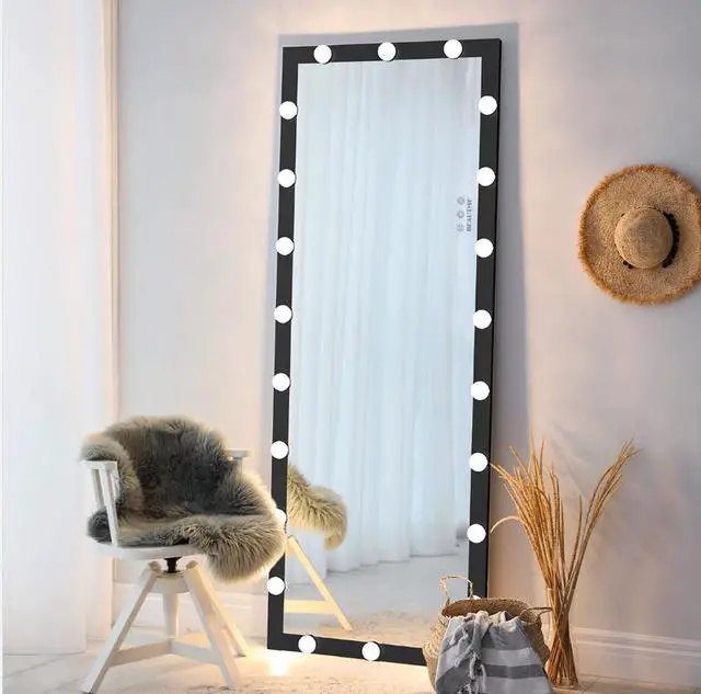 Alt view image 5 of 7 - Hollywood Full Length Mirror with Lights Full Body Vanity Mirror with 3 Color Modes Lighted Standing Floor Mirror for Dressing Room Bedroom Wall Mounted Touch Control Black 63x24inch