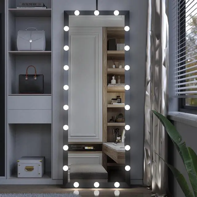 Alt view image 3 of 7 - Hollywood Full Length Mirror with Lights Full Body Vanity Mirror with 3 Color Modes Lighted Standing Floor Mirror for Dressing Room Bedroom Wall Mounted Touch Control Black 63x24inch