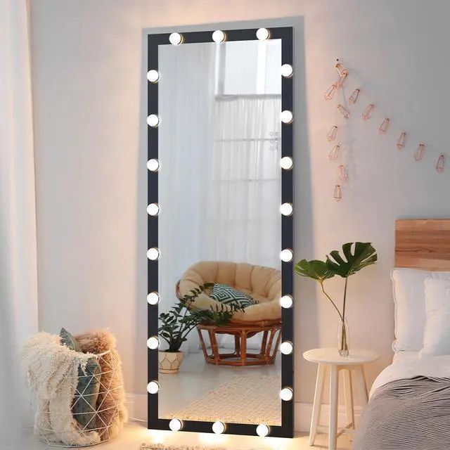 Alt view image 4 of 7 - Hollywood Full Length Mirror with Lights Full Body Vanity Mirror with 3 Color Modes Lighted Standing Floor Mirror for Dressing Room Bedroom Wall Mounted Touch Control Black 63x24inch