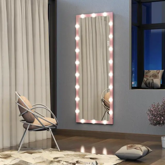 Alt view image 2 of 7 - Hollywood Full Length Mirror with Lights Full Body Vanity Mirror with 3 Color Modes Wall Lighted Standing Floor Mirror for Dressing Room Bedroom Hotel Touch Control Pink 62.6"x23.3"