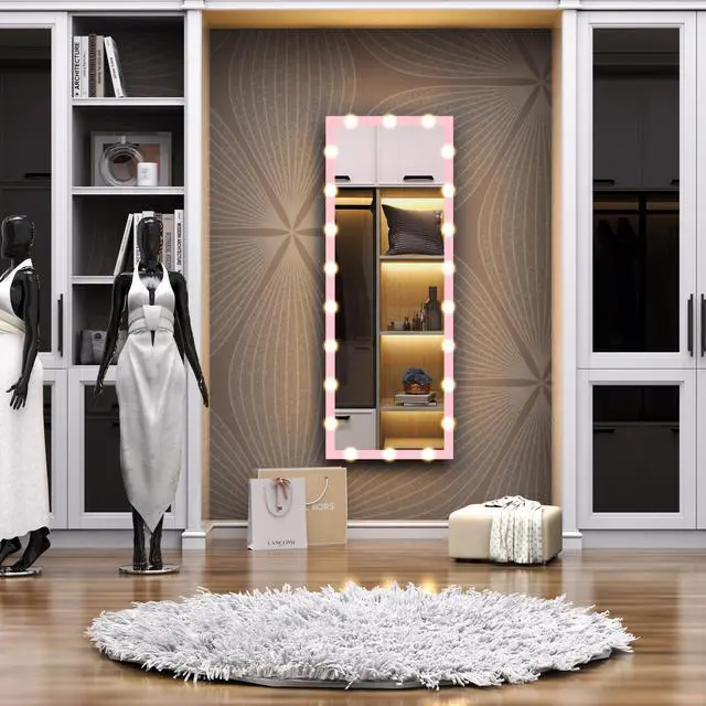 Alt view image 6 of 7 - Hollywood Full Length Mirror with Lights Full Body Vanity Mirror with 3 Color Modes Wall Lighted Standing Floor Mirror for Dressing Room Bedroom Hotel Touch Control Pink 62.6"x23.3"