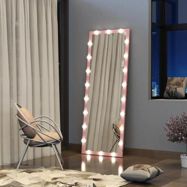 Alt view image 4 of 7 - Hollywood Full Length Mirror with Lights Full Body Vanity Mirror with 3 Color Modes Wall Lighted Standing Floor Mirror for Dressing Room Bedroom Hotel Touch Control Pink 62.6"x23.3"