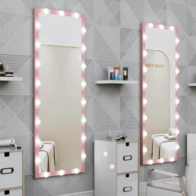 Alt view image 7 of 7 - Hollywood Full Length Mirror with Lights Full Body Vanity Mirror with 3 Color Modes Wall Lighted Standing Floor Mirror for Dressing Room Bedroom Hotel Touch Control Pink 62.6"x23.3"
