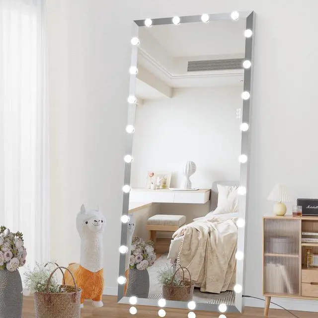 Alt view image 2 of 7 - Hollywood Full Length Mirror with Lights Oversized Full Body Vanity Mirror with 3 Color Modes Lighted Large Standing Floor Mirror for Dressing Room Bedroom Hotel Touch Control,Silver,72X32 Inch