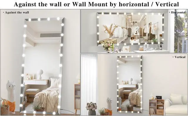 Alt view image 6 of 7 - Hollywood Full Length Mirror with Lights Oversized Full Body Vanity Mirror with 3 Color Modes Lighted Large Standing Floor Mirror for Dressing Room Bedroom Hotel Touch Control,Silver,72X32 Inch