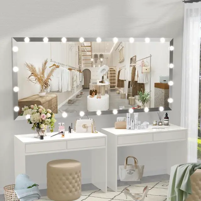 Alt view image 3 of 7 - Hollywood Full Length Mirror with Lights Oversized Full Body Vanity Mirror with 3 Color Modes Lighted Large Standing Floor Mirror for Dressing Room Bedroom Hotel Touch Control,Silver,72X32 Inch