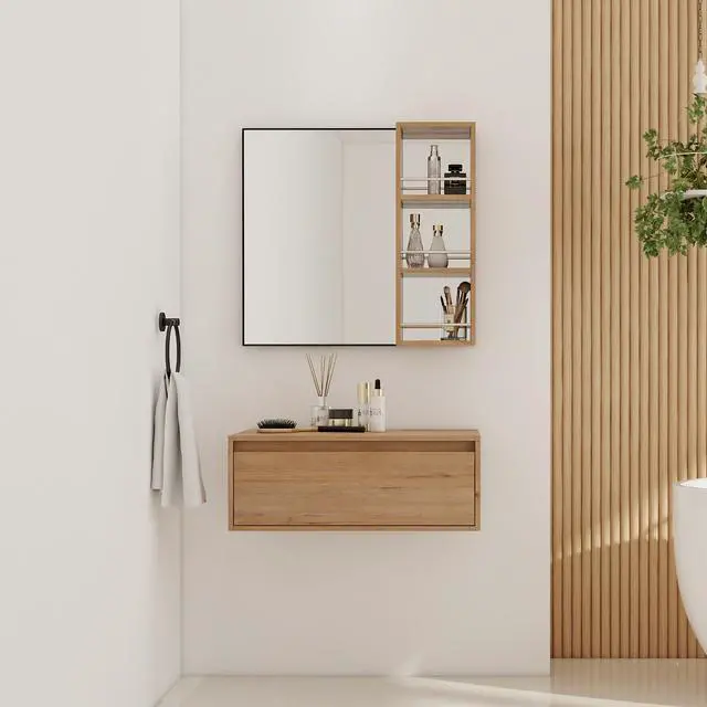 Alt view image 2 of 7 - 30'' Dressing Table With Mirror,Wall Mounted Mirror Cabinet with Black Aluminum Frame Mirror&Cabinet