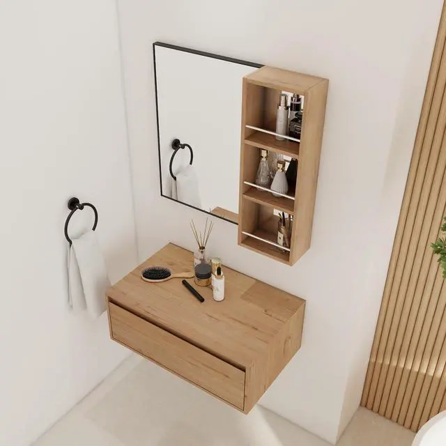 Main image of 30'' Dressing Table With Mirror,Wall Mounted Mirror Cabinet with Black Aluminum Frame Mirror&Cabinet