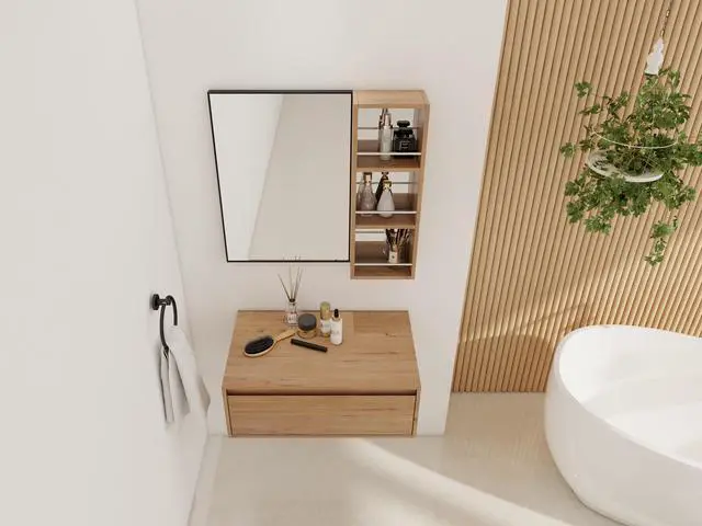 Alt view image 4 of 7 - 30'' Dressing Table With Mirror,Wall Mounted Mirror Cabinet with Black Aluminum Frame Mirror&Cabinet