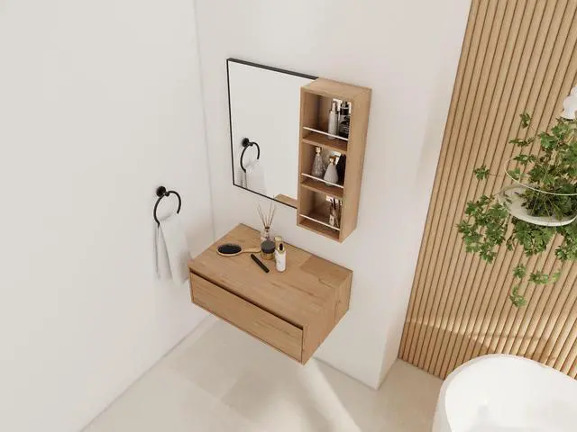 Alt view image 3 of 7 - 30'' Dressing Table With Mirror,Wall Mounted Mirror Cabinet with Black Aluminum Frame Mirror&Cabinet