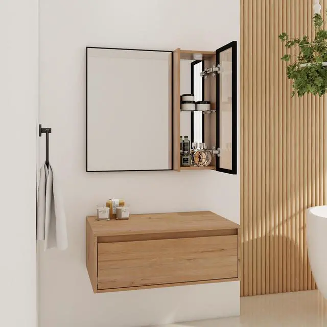 Main image of 30'' Dressing Table With Mirror,Wall Mounted Mirror Cabinet with Acrylic Door, Black Aluminum Frame Mirror&Cabinet