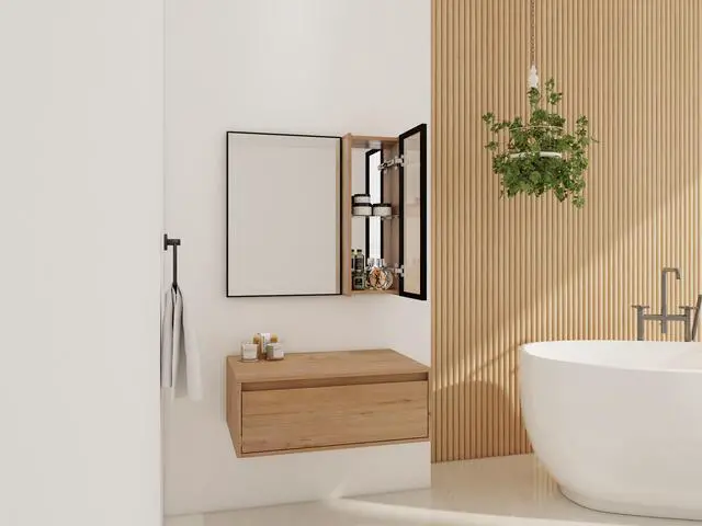 Alt view image 4 of 7 - 30'' Dressing Table With Mirror,Wall Mounted Mirror Cabinet with Acrylic Door, Black Aluminum Frame Mirror&Cabinet