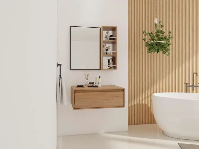 Alt view image 7 of 7 - 30'' Dressing Table With Mirror,Wall Mounted Mirror Cabinet with Black Aluminum Frame Mirror&Cabinet
