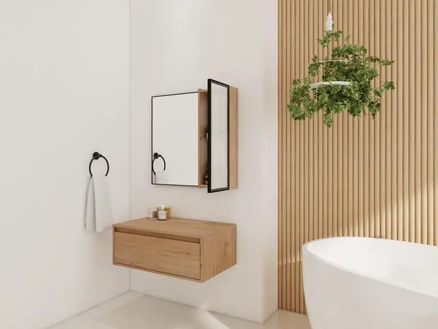 Alt view image 7 of 7 - 30'' Dressing Table With Mirror,Wall Mounted Mirror Cabinet with Acrylic Door, Black Aluminum Frame Mirror&Cabinet