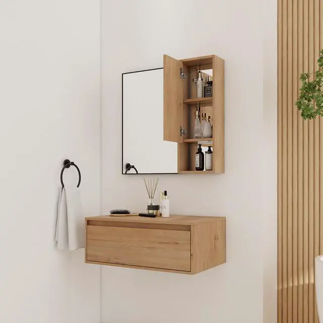 Main image of 30'' Dressing Table With Mirror,Wall Mounted Storage Mirror Cabinet with Soft Close Door,Black Aluminum Frame Mirror&Cabinet