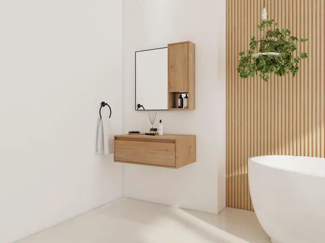 Alt view image 4 of 7 - 30'' Dressing Table With Mirror,Wall Mounted Storage Mirror Cabinet with Soft Close Door,Black Aluminum Frame Mirror&Cabinet