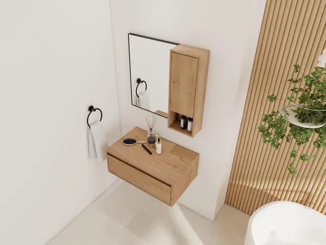 Alt view image 6 of 7 - 30'' Dressing Table With Mirror,Wall Mounted Storage Mirror Cabinet with Soft Close Door,Black Aluminum Frame Mirror&Cabinet