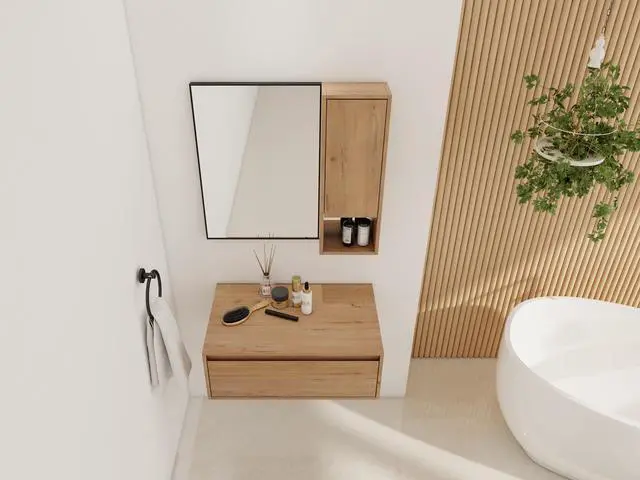 Alt view image 5 of 7 - 30'' Dressing Table With Mirror,Wall Mounted Storage Mirror Cabinet with Soft Close Door,Black Aluminum Frame Mirror&Cabinet