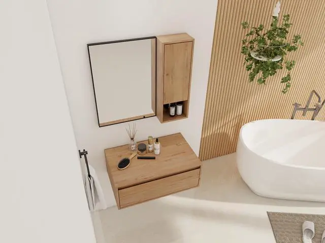 Alt view image 3 of 7 - 30'' Dressing Table With Mirror,Wall Mounted Storage Mirror Cabinet with Soft Close Door,Black Aluminum Frame Mirror&Cabinet