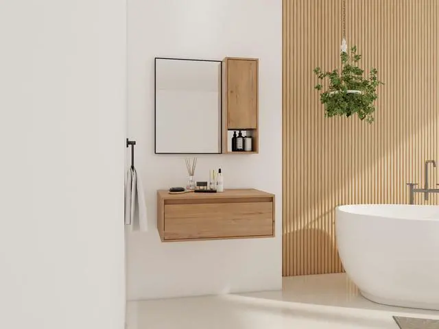 Alt view image 7 of 7 - 30'' Dressing Table With Mirror,Wall Mounted Storage Mirror Cabinet with Soft Close Door,Black Aluminum Frame Mirror&Cabinet