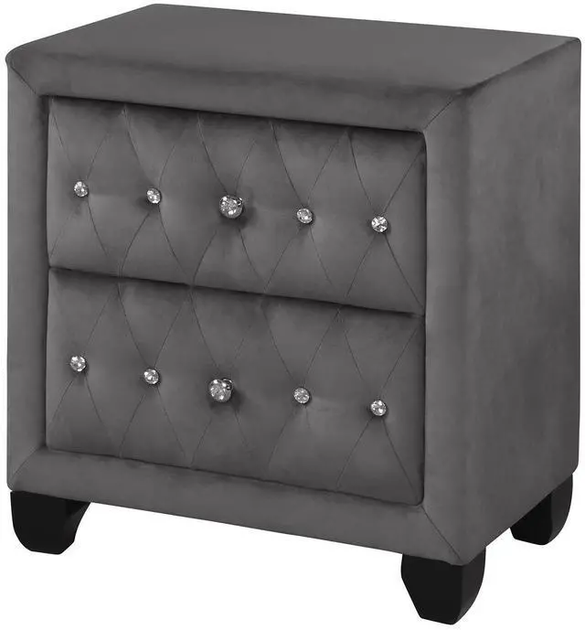 Main image of Sophia Modern Style Crystal Tufted 2-Drawer Nightstand Upholstered With Velvet Fabric Made With Wood In Gray