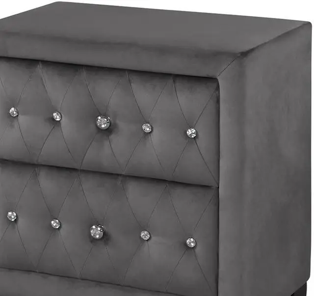 Alt view image 4 of 5 - Sophia Modern Style Crystal Tufted 2-Drawer Nightstand Upholstered With Velvet Fabric Made With Wood In Gray