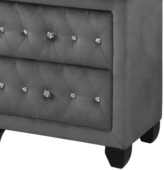 Alt view image 5 of 5 - Sophia Modern Style Crystal Tufted 2-Drawer Nightstand Upholstered With Velvet Fabric Made With Wood In Gray