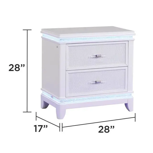 Alt view image 3 of 7 - Opium Modern Style 2-Drawer Nightstand With Mirror-Embellished Front And Led Enhancement In White