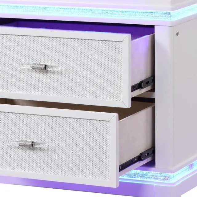 Alt view image 7 of 7 - Opium Modern Style 2-Drawer Nightstand With Mirror-Embellished Front And Led Enhancement In White