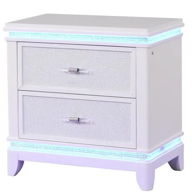 Alt view image 4 of 7 - Opium Modern Style 2-Drawer Nightstand With Mirror-Embellished Front And Led Enhancement In White