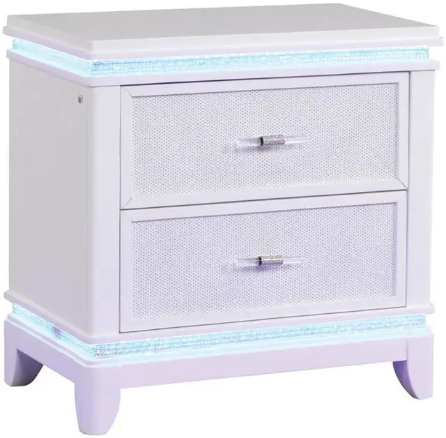 Main image of Opium Modern Style 2-Drawer Nightstand With Mirror-Embellished Front And Led Enhancement In White