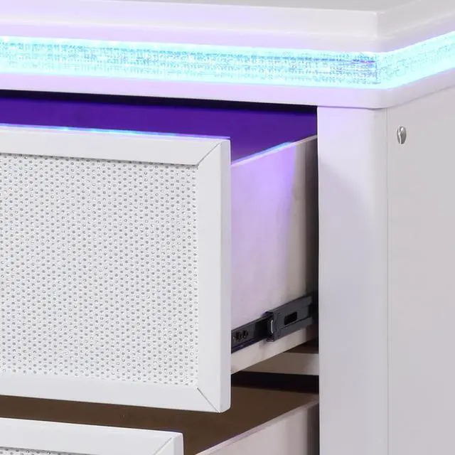 Alt view image 6 of 7 - Opium Modern Style 2-Drawer Nightstand With Mirror-Embellished Front And Led Enhancement In White