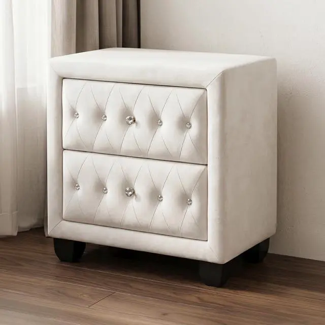 Alt view image 2 of 6 - Sophia Modern Style Crystal Tufted 2-Drawer Nightstand Upholstered With Velvet Fabric Made With Wood In Cream