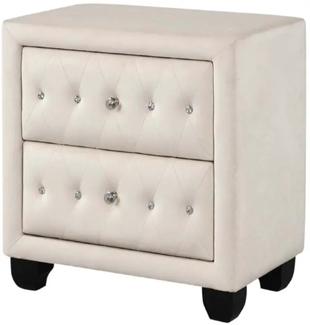 Main image of Sophia Modern Style Crystal Tufted 2-Drawer Nightstand Upholstered With Velvet Fabric Made With Wood In Cream