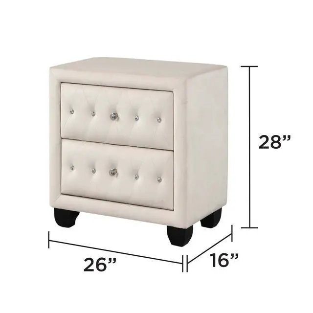 Alt view image 3 of 6 - Sophia Modern Style Crystal Tufted 2-Drawer Nightstand Upholstered With Velvet Fabric Made With Wood In Cream