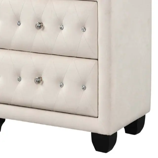 Alt view image 5 of 6 - Sophia Modern Style Crystal Tufted 2-Drawer Nightstand Upholstered With Velvet Fabric Made With Wood In Cream
