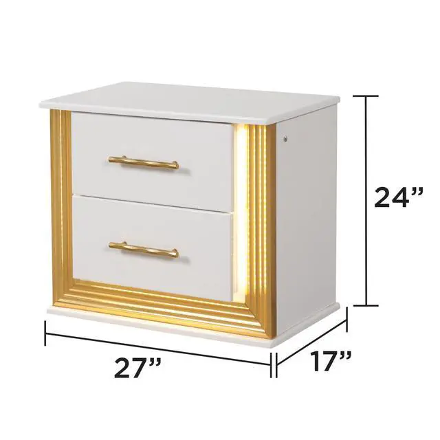 Alt view image 3 of 7 - Obsession Contemporary Style 2-Drawer Nightstand Made With Wood & Gold Finish