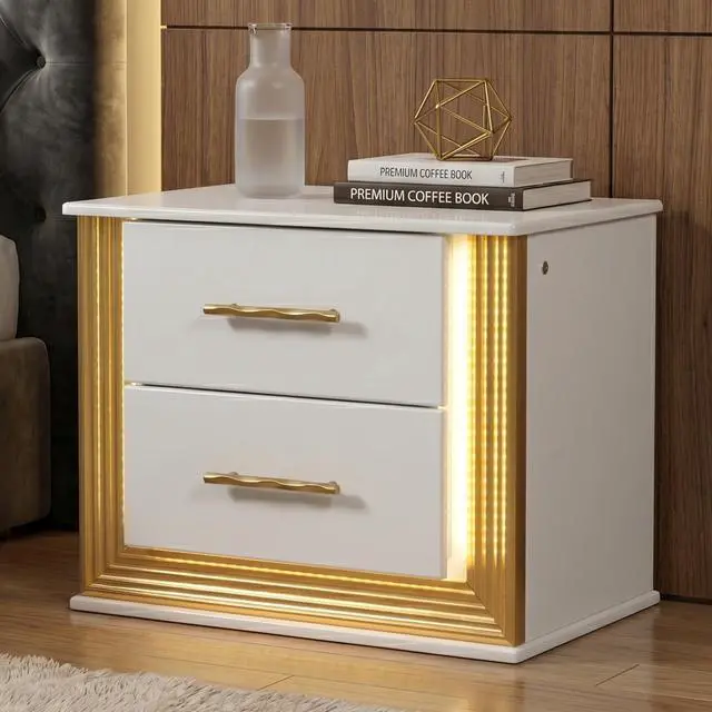 Alt view image 2 of 7 - Obsession Contemporary Style 2-Drawer Nightstand Made With Wood & Gold Finish
