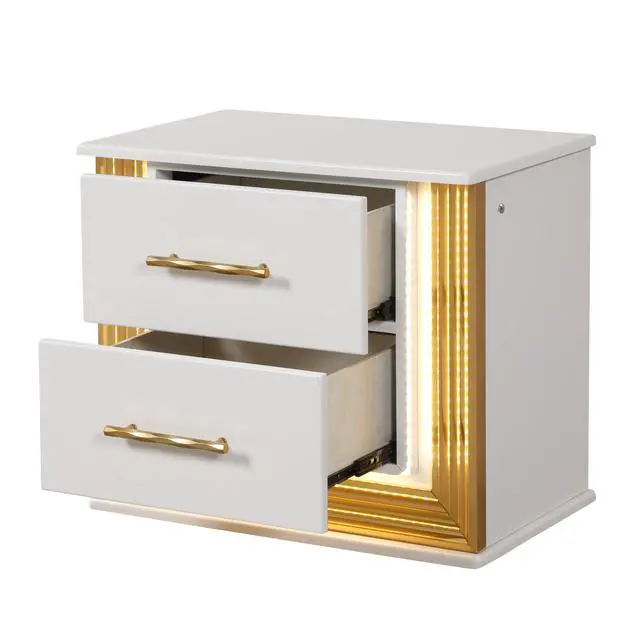 Alt view image 6 of 7 - Obsession Contemporary Style 2-Drawer Nightstand Made With Wood & Gold Finish