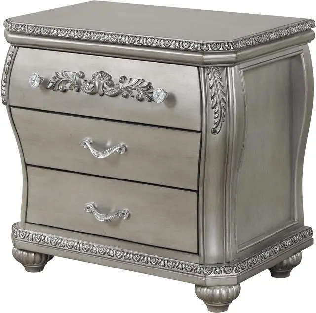 Main image of Destiny Traditional Style 3-Drawer Night Stand With Metal Drawer Pulls Made With Wood In Silver