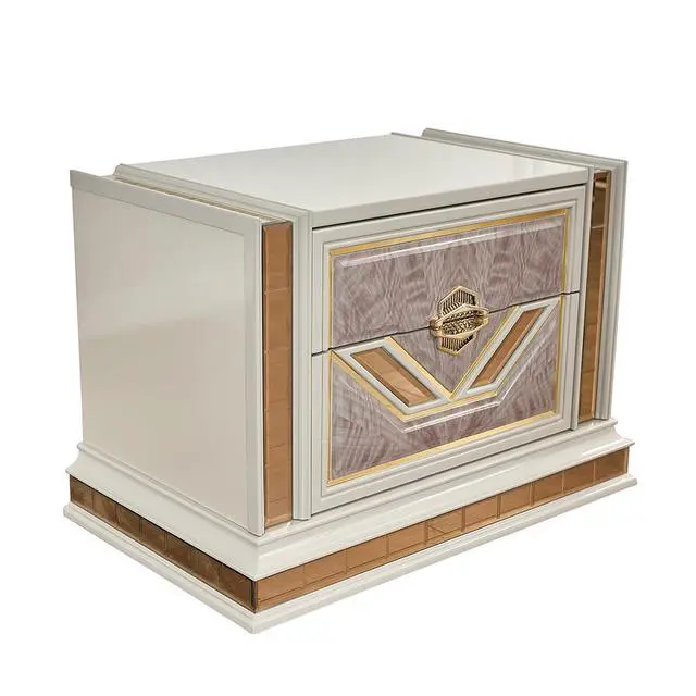 Main image of Omari Modern Style 2-Drawer Night Stand Made With Wood And Gold Accents In Beige
