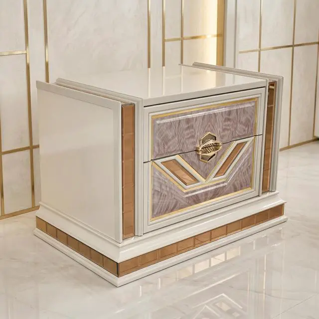 Alt view image 2 of 7 - Omari Modern Style 2-Drawer Night Stand Made With Wood And Gold Accents In Beige