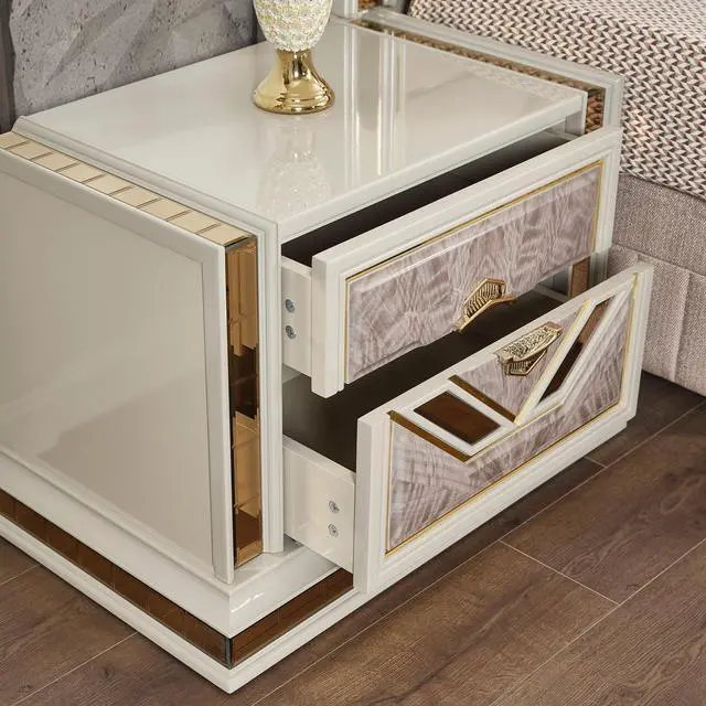 Alt view image 4 of 7 - Omari Modern Style 2-Drawer Night Stand Made With Wood And Gold Accents In Beige