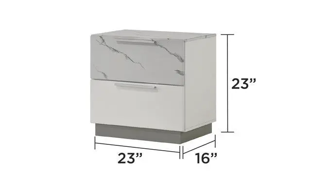 Alt view image 2 of 5 - Mist Nightstand Two-Tone High-Gloss Marble & Lacquer Finish With Two Drawers, Velvet-Lined Interior, And A Compact Elegant Design