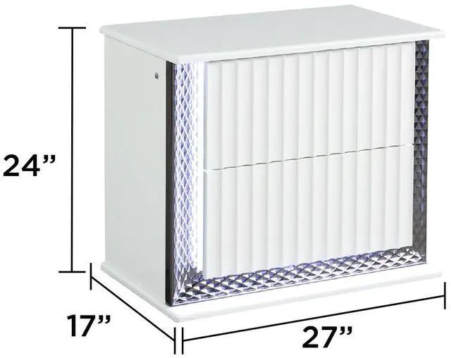 Alt view image 2 of 5 - Fabio Contemporary Style 2-Drawer Nightstand Made With Diamond-Patterned Side Accents With Led Lighting And Wood In White Finish