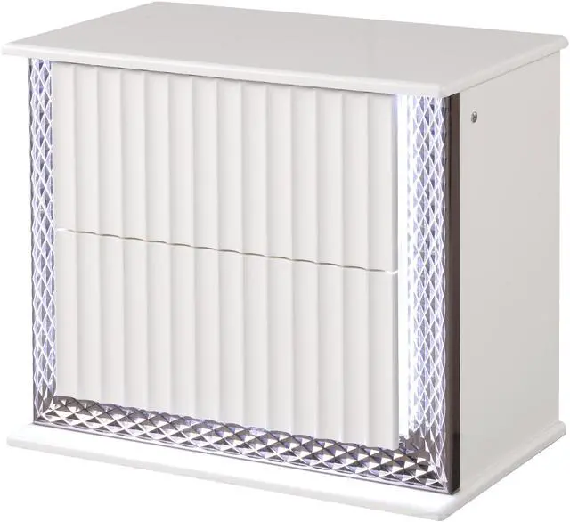 Alt view image 4 of 5 - Fabio Contemporary Style 2-Drawer Nightstand Made With Diamond-Patterned Side Accents With Led Lighting And Wood In White Finish