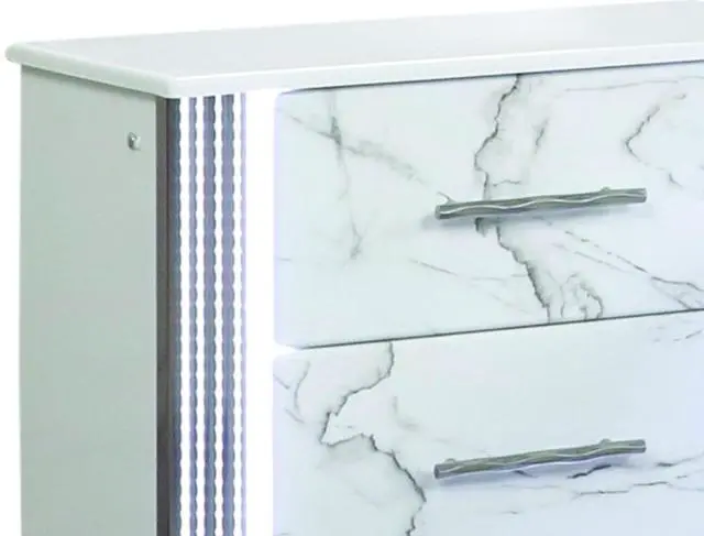 Alt view image 4 of 5 - Desire Nightstand Marble-Inspired Drawer Fronts, Led Side Lighting, And Metallic Trim For Glamorous And Practical Bedside Storage