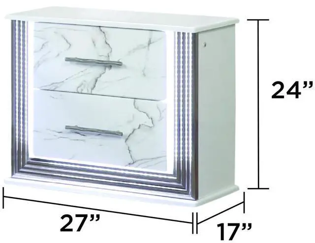 Alt view image 2 of 5 - Desire Nightstand Marble-Inspired Drawer Fronts, Led Side Lighting, And Metallic Trim For Glamorous And Practical Bedside Storage