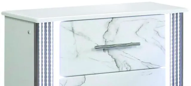 Alt view image 3 of 5 - Desire Nightstand Marble-Inspired Drawer Fronts, Led Side Lighting, And Metallic Trim For Glamorous And Practical Bedside Storage