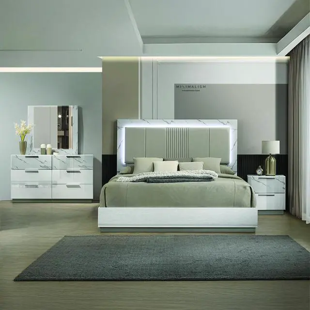Alt view image 5 of 5 - Mist Nightstand Two-Tone High-Gloss Marble & Lacquer Finish With Two Drawers, Velvet-Lined Interior, And A Compact Elegant Design